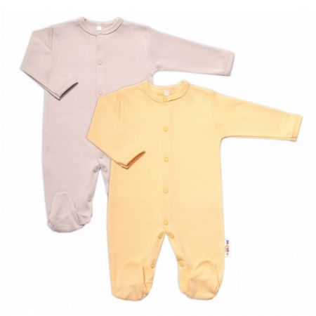 BABY NELLYS bavlněné overaly BASIC PASTEL Žlutá/Béžová 2ks vel. 56