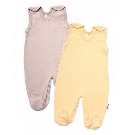 BABY NELLYS bavlněné dupačky BASIC PASTEL Žlutá/Béžová 2ks vel. 62