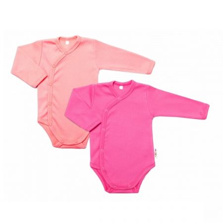 BABY NELLYS bavlněné body s dlouhým rukávem BASIC PASTEL Růžová/Meruňka 2ks vel. 62