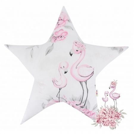 BABY NELLYS bavlněný dětský dekorační polštář HVĚZDIČKA Plameňák/Růžová