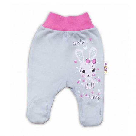 BABY NELLYS bavlněné kojenecké polodupačky LOVELY BUNNY Šedá/Růžová vel. 68