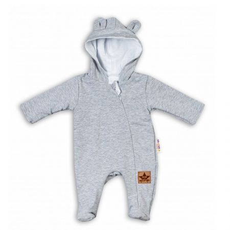 BABY NELLYS kojenecký teplákový overal s kapucí TEDDY Šedá vel. 68