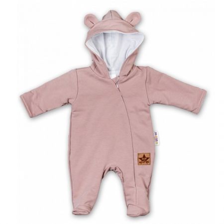 BABY NELLYS kojenecký teplákový overal s kapucí TEDDY Pudrová vel. 68