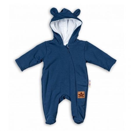 BABY NELLYS kojenecký teplákový overal s kapucí TEDDY Granátová vel. 56