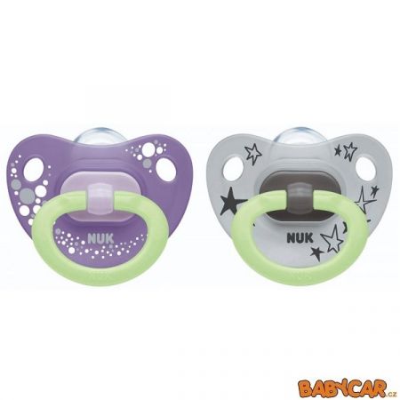 NUK silikonový dudlík HAPPY NIGHTS 0-6m 2ks Fialová/Šedá