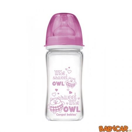 CANPOL BABIES skleněná láhev EASYSTART PURE GLASS 240ml Růžová