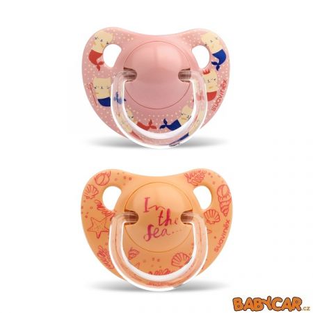 SUAVINÉX silikonový dudlík ANATOMICKÝ 6-18m 2ks Moře/Růžová