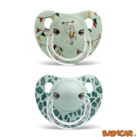 SUAVINÉX silikonový dudlík ANATOMICKÝ 6-18m 2ks Cirkus/Zelená