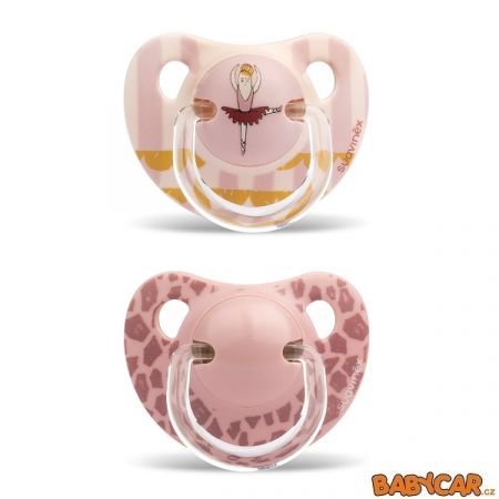 SUAVINÉX silikonový dudlík ANATOMICKÝ 6-18m 2ks Cirkus/Růžová
