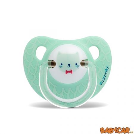 SUAVINÉX latexový dudlík ANATOMICKÝ 0-6m, 1ks Kočka/Zelená