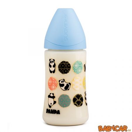 SUAVINÉX láhev se širokým hrdlem SILIKON 270ml Panda/Modrá