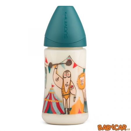 SUAVINÉX láhev se širokým hrdlem SILIKON 270ml Cirkus/Zelená