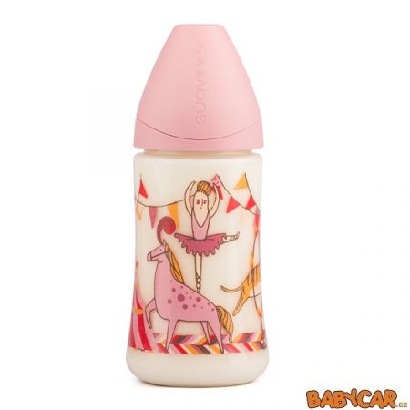 SUAVINÉX láhev se širokým hrdlem SILIKON 270ml Cirkus/Růžová