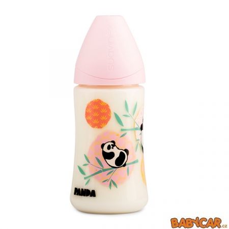 SUAVINÉX láhev se širokým hrdlem LATEX 270ml Panda/Růžová
