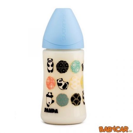 SUAVINÉX láhev se širokým hrdlem LATEX 270ml Panda/Modrá