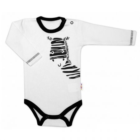 BABY NELLYS bavlněné body s dlouhým rukávem Zebra Bílá vel. 68