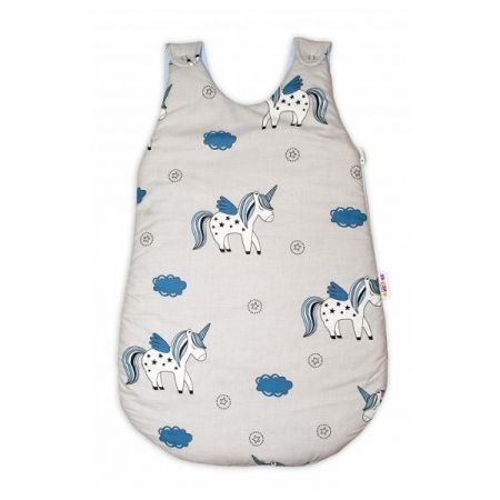 BABY NELLYS bavlněný spací pytel Jednorožec Šedá/Modrá