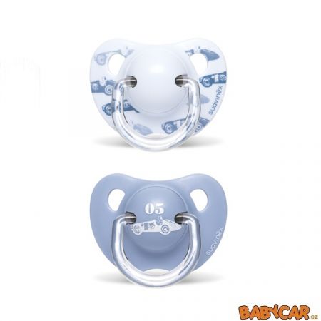 SUAVINÉX silikonový dudlík ANATOMICKÝ TOYS +6m, 2ks Auto Modrá/Auto 05