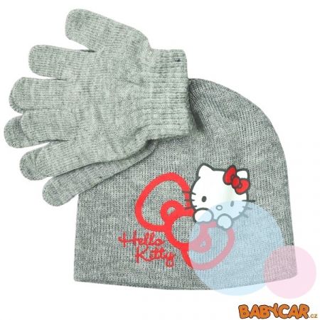 DISNEY čepice a rukavice HELLO KITTY Šedá vel. 52 DOPRODEJ!