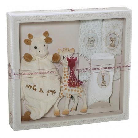 VULLI dárkový set žirafa SOPHIE + mazlík s klipem na dudlík + plena 70x70cm 3ks