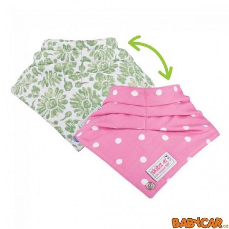 SKIBZ oboustranný bryndáček/slintáček DOUBLEZ Green Floral/Polka Dot DOPRODEJ!