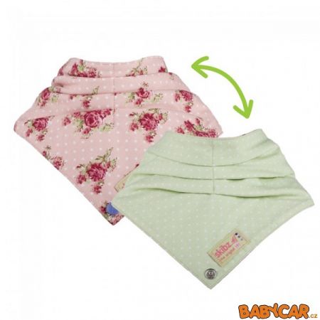 SKIBZ oboustranný bryndáček/slintáček DOUBLEZ Vintage Rose/Dotty Green DOPRODEJ!