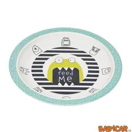 LÄSSIG dětský talíř PLATE WITH SILICONE Little Monsters Bouncing Bob
