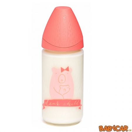 SUAVINÉX skleněná láhev MFL 240ml Méďa/Růžová