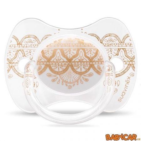 SUAVINÉX silikonový dudlík FYZIOLOGICKÝ HAUTE COUTURE GOLD 4-18m, 1ks Bíla