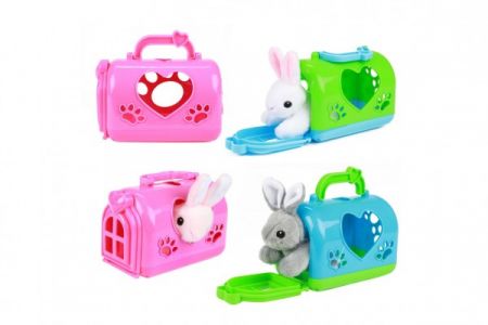 Teddies Králík/Králíček v přepravním boxu plyš/plast 13cm 4 barvy