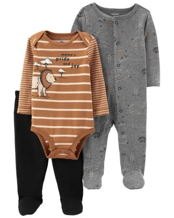 CARTERS CARTER'S Set 3dílný overal, polodupačky, body dl. rukáv Brown Lion chlapec 3m