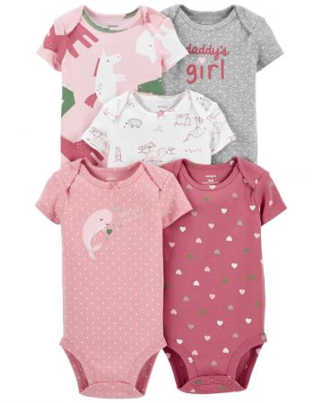CARTERS CARTER'S Body krátký rukáv Pink Heart holka 5ks 3m