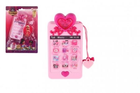 Teddies Telefon Mobil s princeznami plast 14cm na baterie se světlem se zvukem na kartě