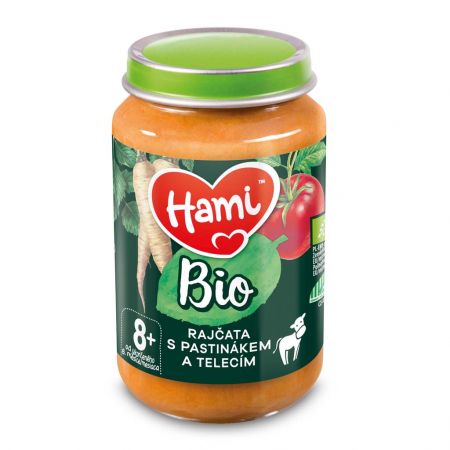 HAMI HAMI Příkrm masozeleninový Rajčata s pastinákem a telecím BIO 190 g, 8m+