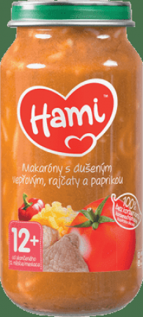 HAMI HAMI Makaróny s dušeným vepřovým, rajčaty a paprikou (250 g) - masozeleninový příkrm