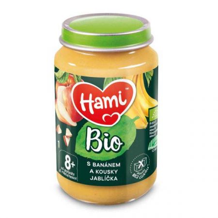 HAMI HAMI BIO Ovocný příkrm S banánem a kousky jablíčka 190 g, 8+