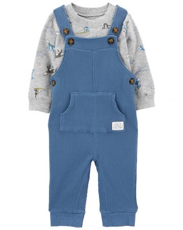 CARTERS CARTER'S Set 2dílný kalhoty se šlemi, tričko dl. rukáv Dogs Blue chlapec 9m