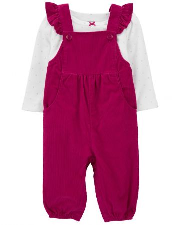 CARTERS CARTER'S Set 2dílný kalhoty se šlemi, tričko dl. rukáv Berry/White holka 12m
