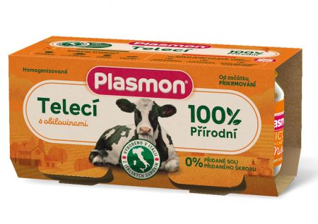 PLASMON PLASMON Příkrm bezlepkový masový s obilím telecí bez škrobu a soli, 30% masa 2x80g, 4m+