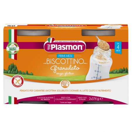 PLASMON PLASMON Moje první sušenky bezlepkové granulované do lahvičky 2x374 g, 4m+