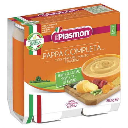 PLASMON PLASMON Příkrm zeleninový s hovězím a těstovinami 2x190 g, 6m+