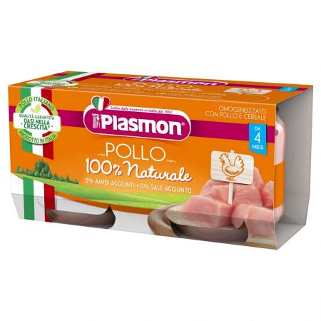 PLASMON PLASMON Příkrm bezlepkový masový s obilím kuřecí bez škrobu a soli 2x80 g, 4m+