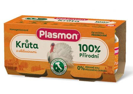 PLASMON PLASMON Příkrm bezlepkový masový s obilím krůtí bez škrobu a soli, 30% masa 2x80g, 4m+