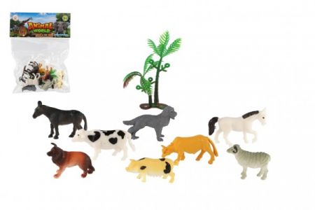 Teddies Zvířátka domací farma 9ks plast 3-5cm v sáčku 14x19x2cm