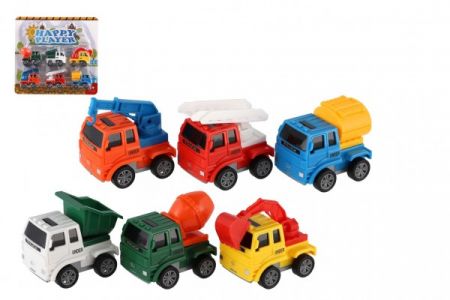 Teddies Sada auto stavební stroj mini 6ks plast 6cm na zpětné natažení na kartě 25x24x5cm