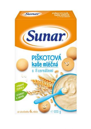 SUNAR SUNAR Kaše mléčná piškotová s 8 cereáliemi 225 g