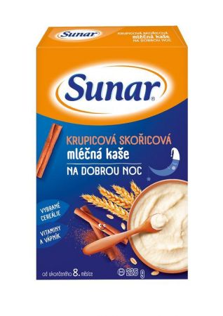 SUNAR SUNAR Kaše mléčná krupicová na dobrou noc skořicová 225 g