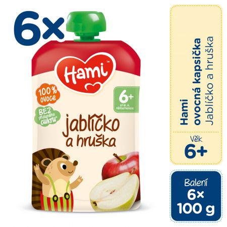 HAMI 6x HAMI Kapsička ovocná Jablíčko a hruška 100 g, 6m+