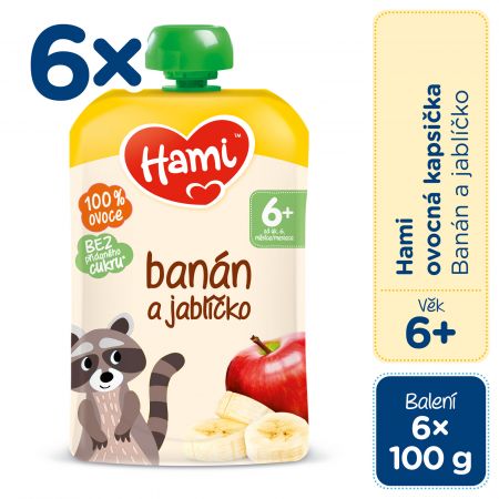 HAMI 6x HAMI Kapsička ovocná Banán a jablíčko 100 g, 6m+