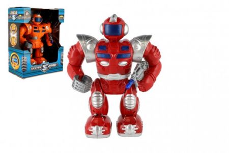 Dromader Robot bojovník chodící plast 23cm na baterie se světlem se zvukem 2 barvy v krabici 22x29x13cm